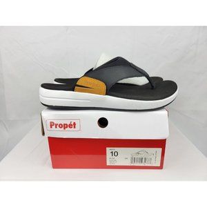 Propet Easton Leather Flip Flop Sandals Shoes Mens Size 10 Black White MSV011P